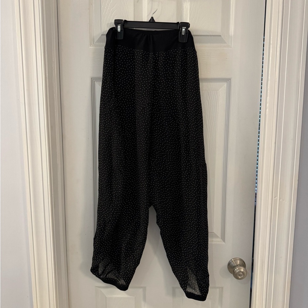 Alembika Harem Style Pull On Pant Black w/small white dots Made in Israel 10-12